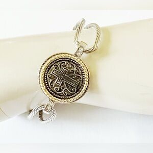 Rhinestone Cross Silver Tone Bracelet